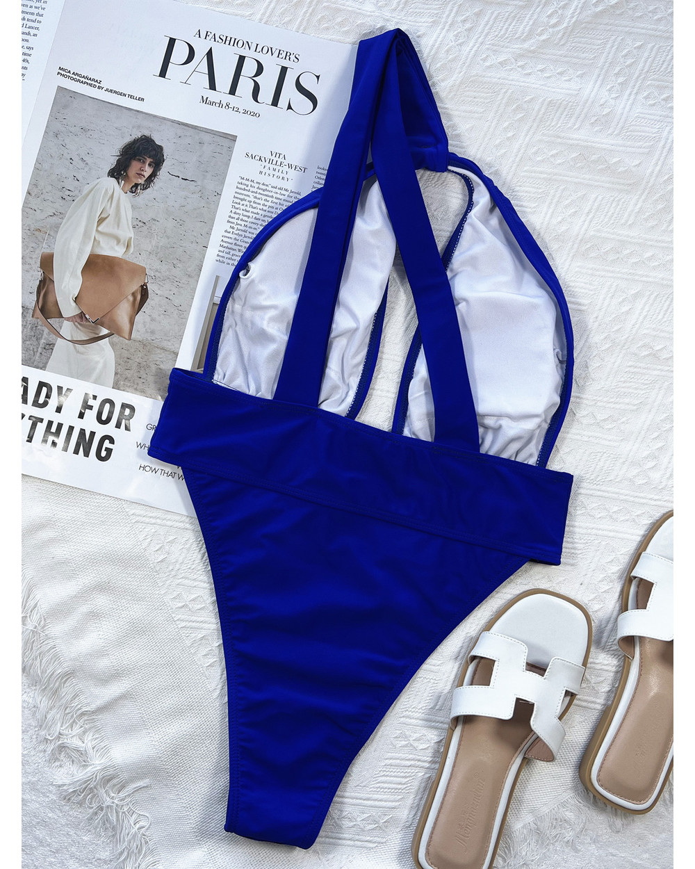 Meikedainicey One Shoulder Swimsuit 2022 New Cut Out Solid Bodysuit Beachwear Royal Blue Woman Swim Wear Sexy Bathing S front-4