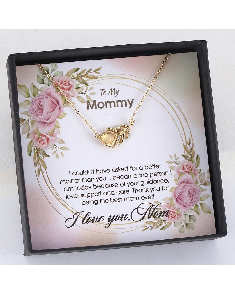 To My Mommy Gift for Mom Natural Opal Feather Design Necklace 925 Sterling Silver Jewelry for Woman front-1