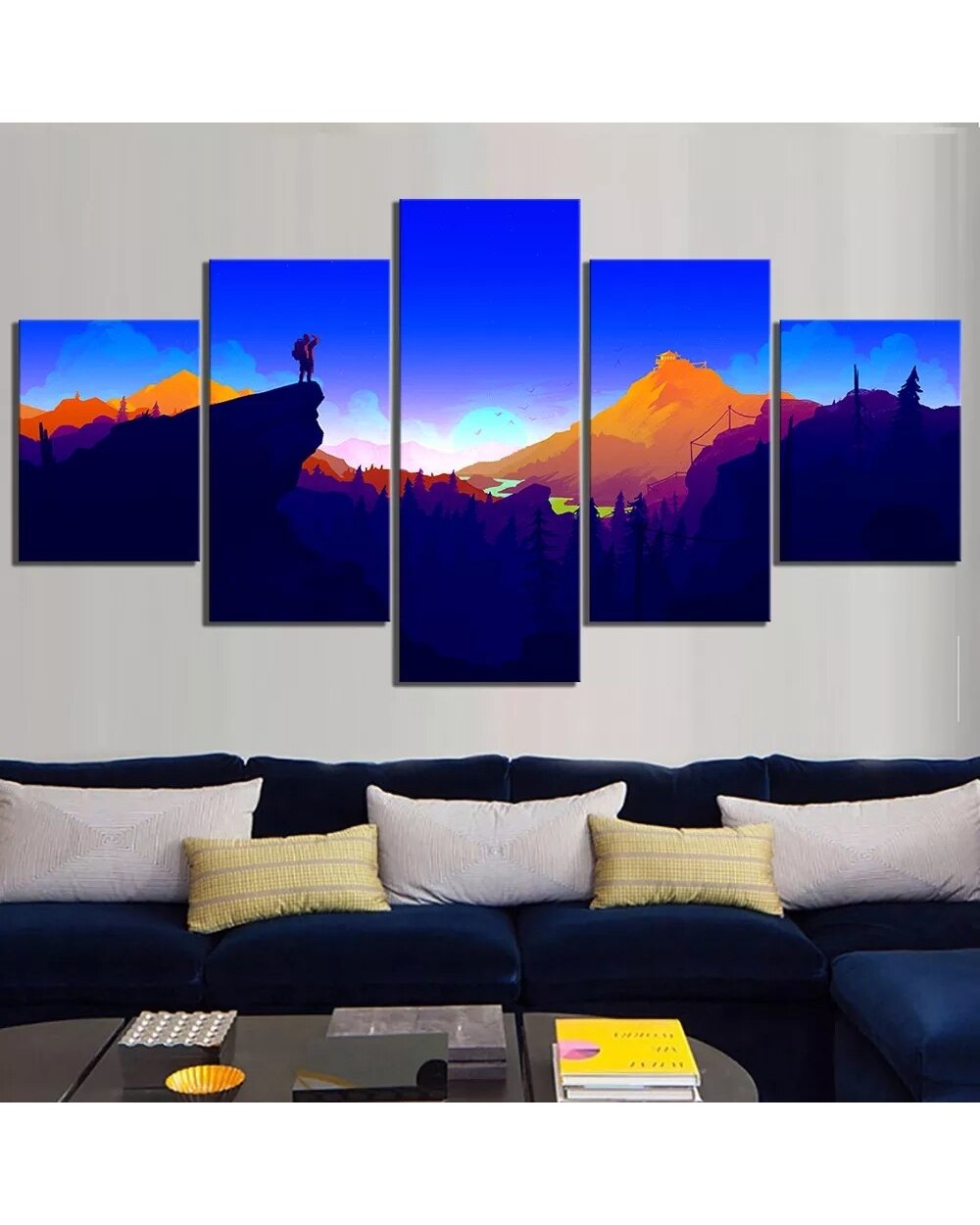 Abstract Firewatch Scene Artwork Fantasy Picture Print Abstract 5 Panel Canvas Art Wall Decor front-1