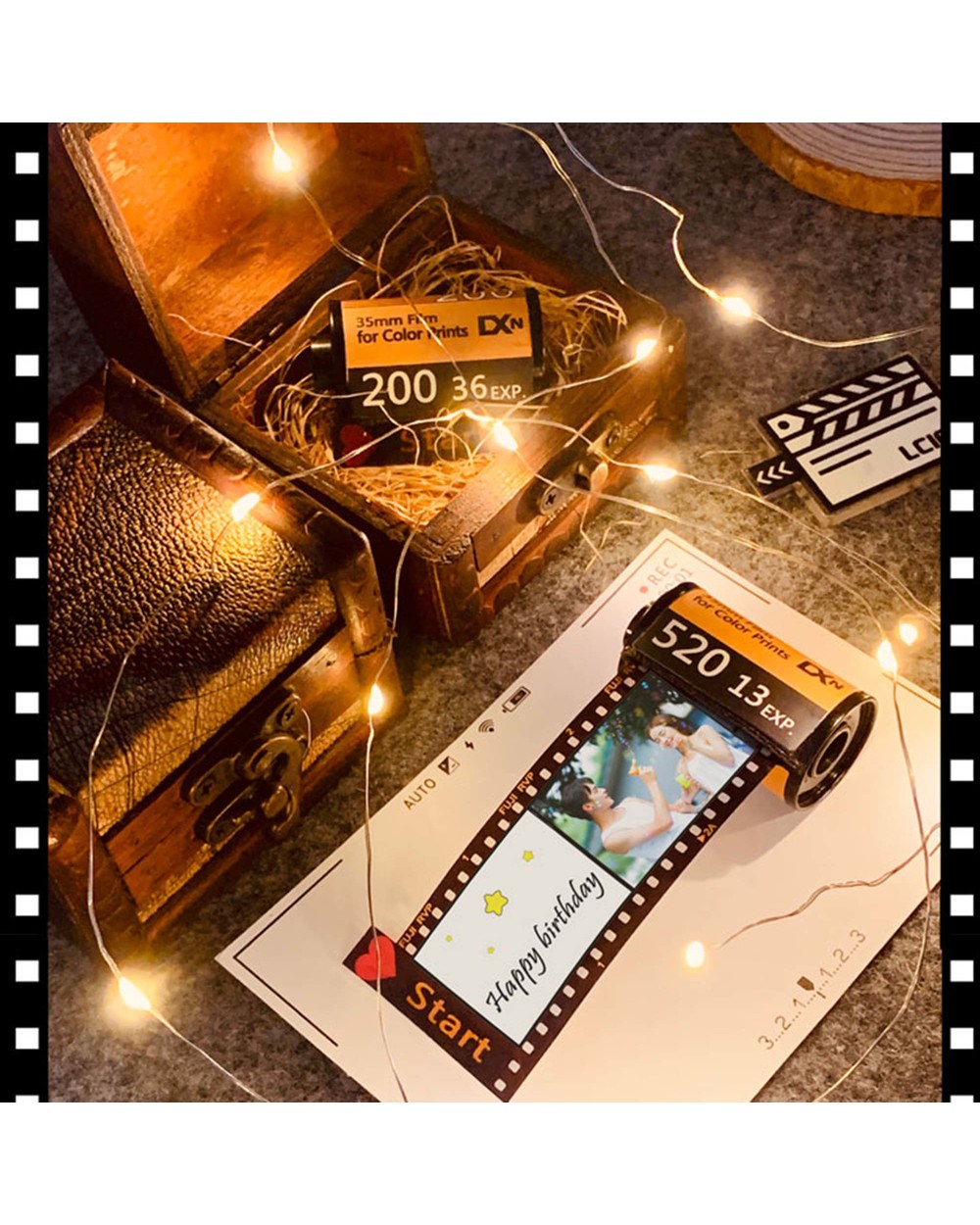 New Customized 10 Pos 2 Texts Memory Film Roll Keychain Diy Custom Album Keyring Personalized Wedding Anniversary Lover front-2