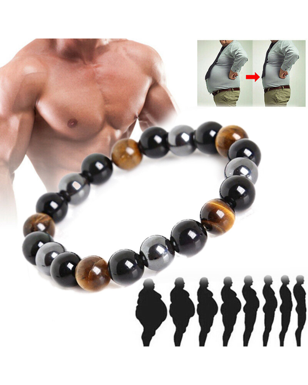 Natural Obsidian Stone Braceket Magnet Tiger Eye Beaded Bracelets Slimming Bracelet Healthy Weight Loss front-0