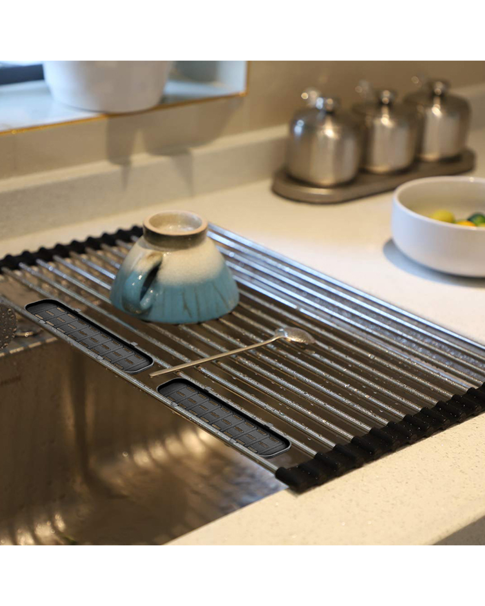 Foldable Stainless Steel Dish Drainer Roll Up Dish Drying Rack Shelf Kitchen Sink Holder Organizer Bowl Tableware Plate front-5