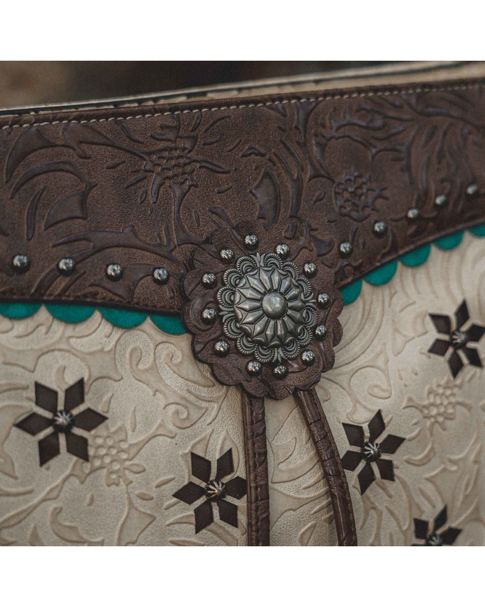 Women Hand Bag Snowflake Color Block Embossed Concho front-1