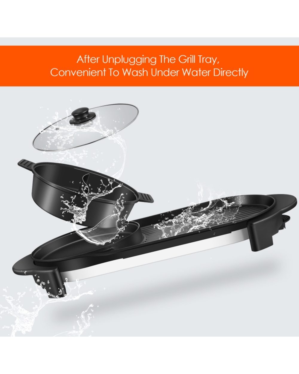 2 in1 Multifunction Electric Grill For Hot Pot Kitchen Cooker front-2