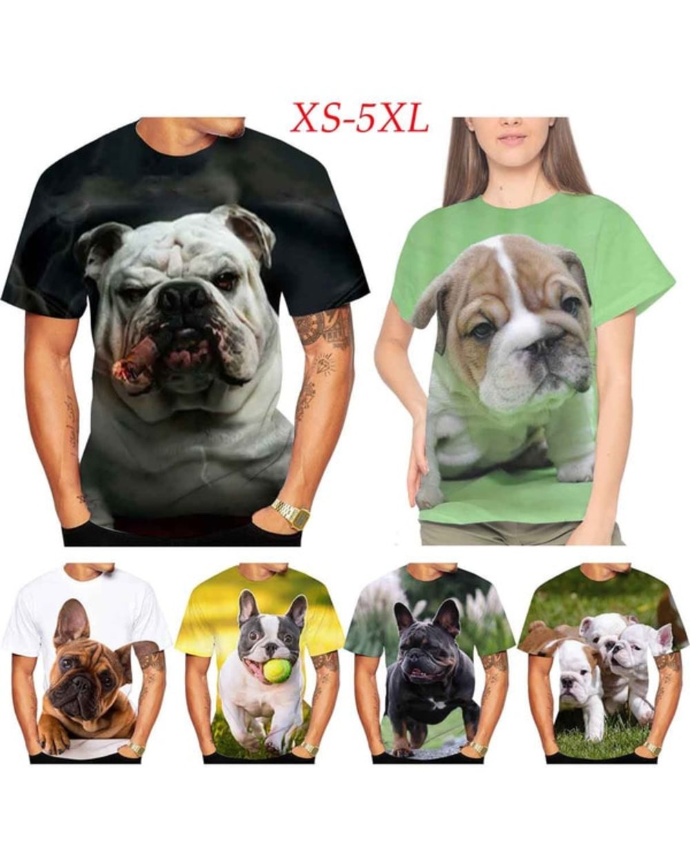 Unisex Cute Bulldog 3D Printed Cute T-shirt Fitness Short Sleeve Tops Tee front-0