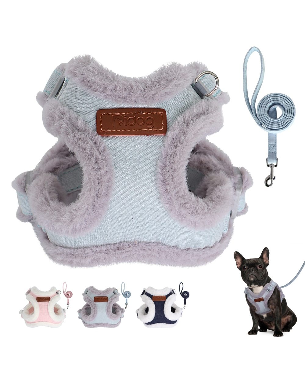 Winter Warm Dog Harness Leash Set Soft Padded Dog Harness Vest No Pull Adjustable Pet Harness With Lead Leash front-0