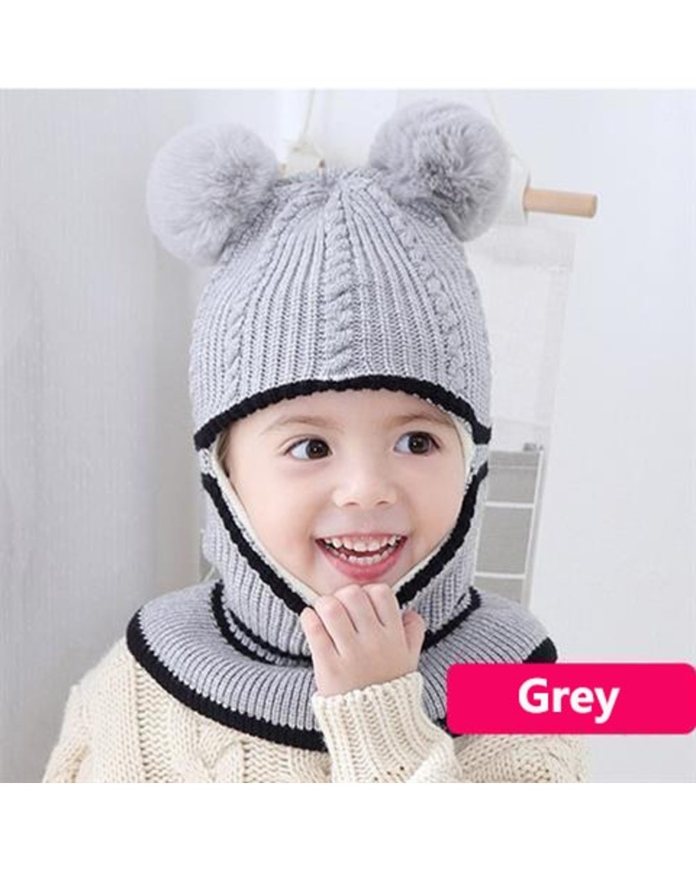 Beanies Baby Ring Hat Pompom Winter Children Hats Knitted Cute Cap For Baby Girls Boys Warm Fleece Lining Earflap Caps front-5