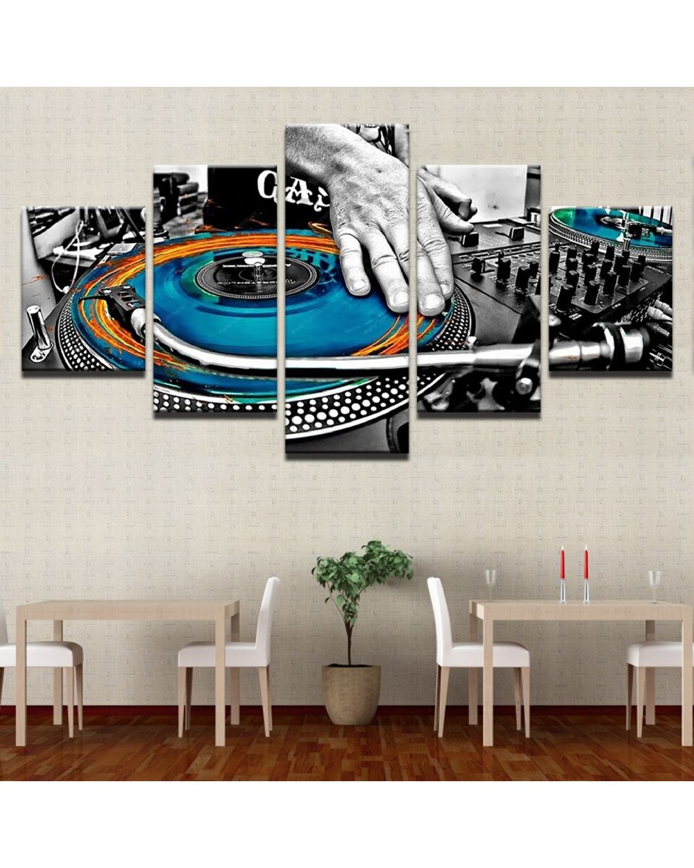 Hand Plate DJ Music Console Instrument Picture Print Music 5 Panel Canvas Art Wall Decor front-1
