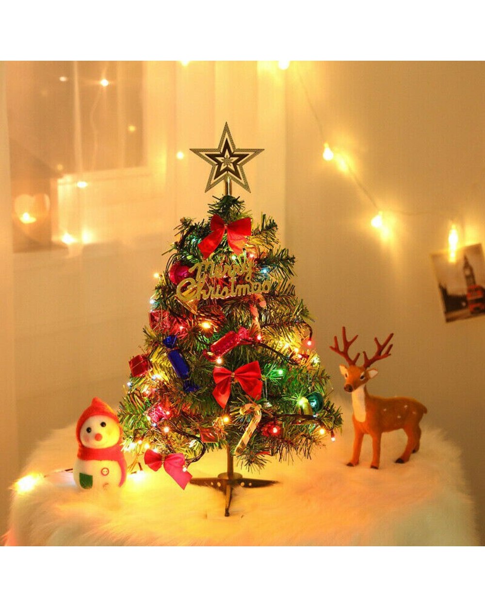 Mini Christmas Tree With Light Small Pendant Jingle Bell Table Star Top Festive Party Supplies Party Decoration front-1