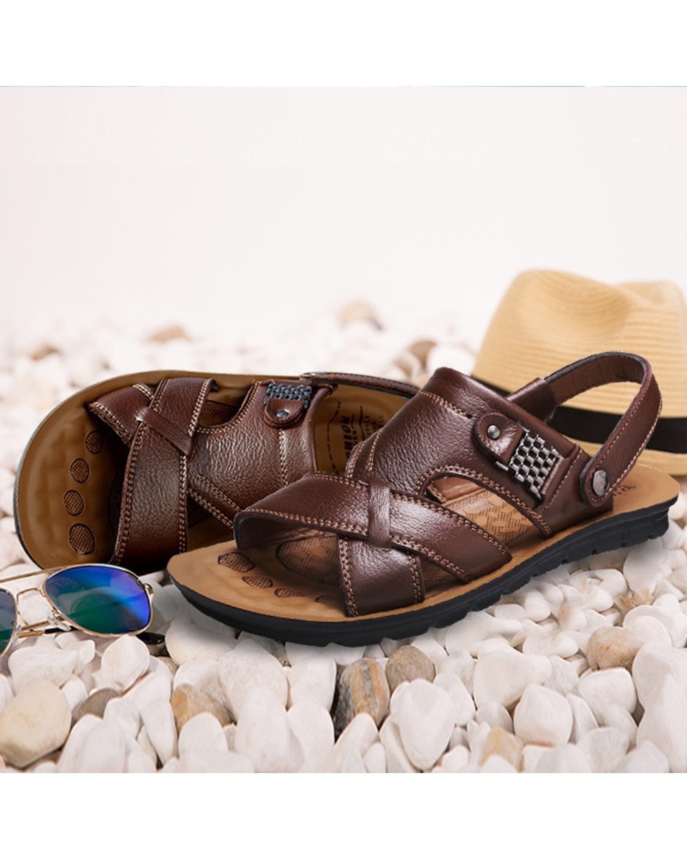 Big Size Men Leather Sandals Summer Classic Men Slippers Soft Sandals Men Roman Comfortable Outdoor Walking Footwear front-3