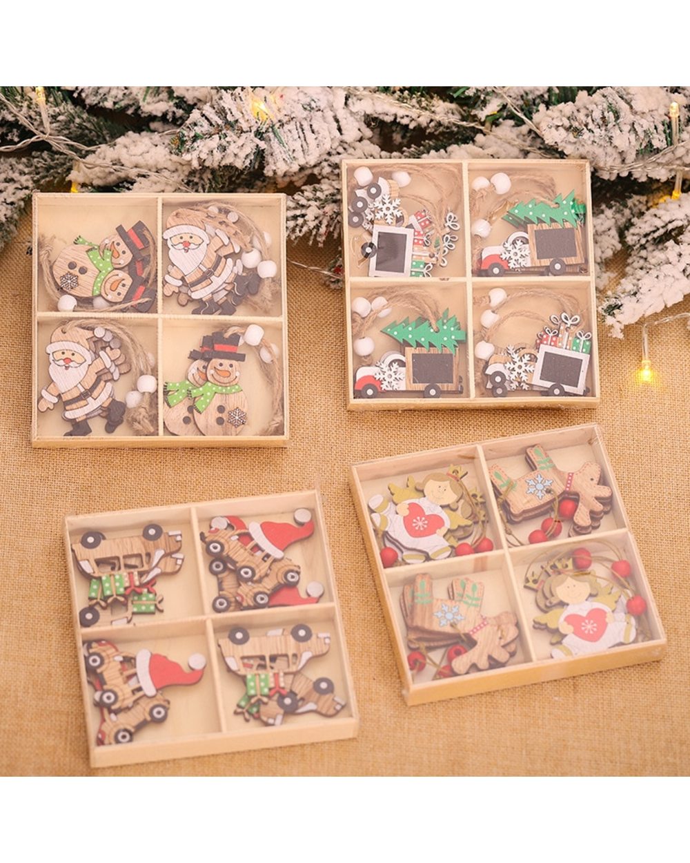 12Pcs Navidad 2021 Christmas Tree Decorations New Year 2022 Craft Wooden Ornaments Christmas Decorations Xmas Noel Gift front-1