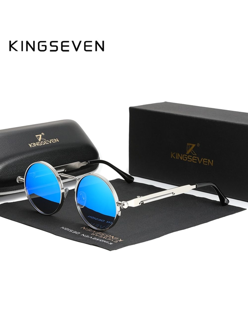 Kingseven High Quality Gothic Steampunk Sunglasses Polarized Men Women Brand Designer Vintage Round Metal Frame Sun Gla front-3