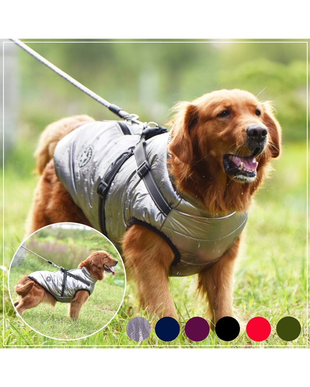 Pet Dog Jacket With Harness Winter Warm Dog Clothes For Labrador Waterproof Big Dog Coat Chihuahua French Bulldog front-1