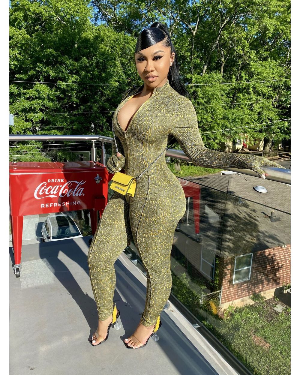 ANJAMANOR Fashion Print Gloves Long Sleeve Bodycon Jumpsuit Women 2020 Winter Night Out Club Outfits Sports Romper D25-D front-4