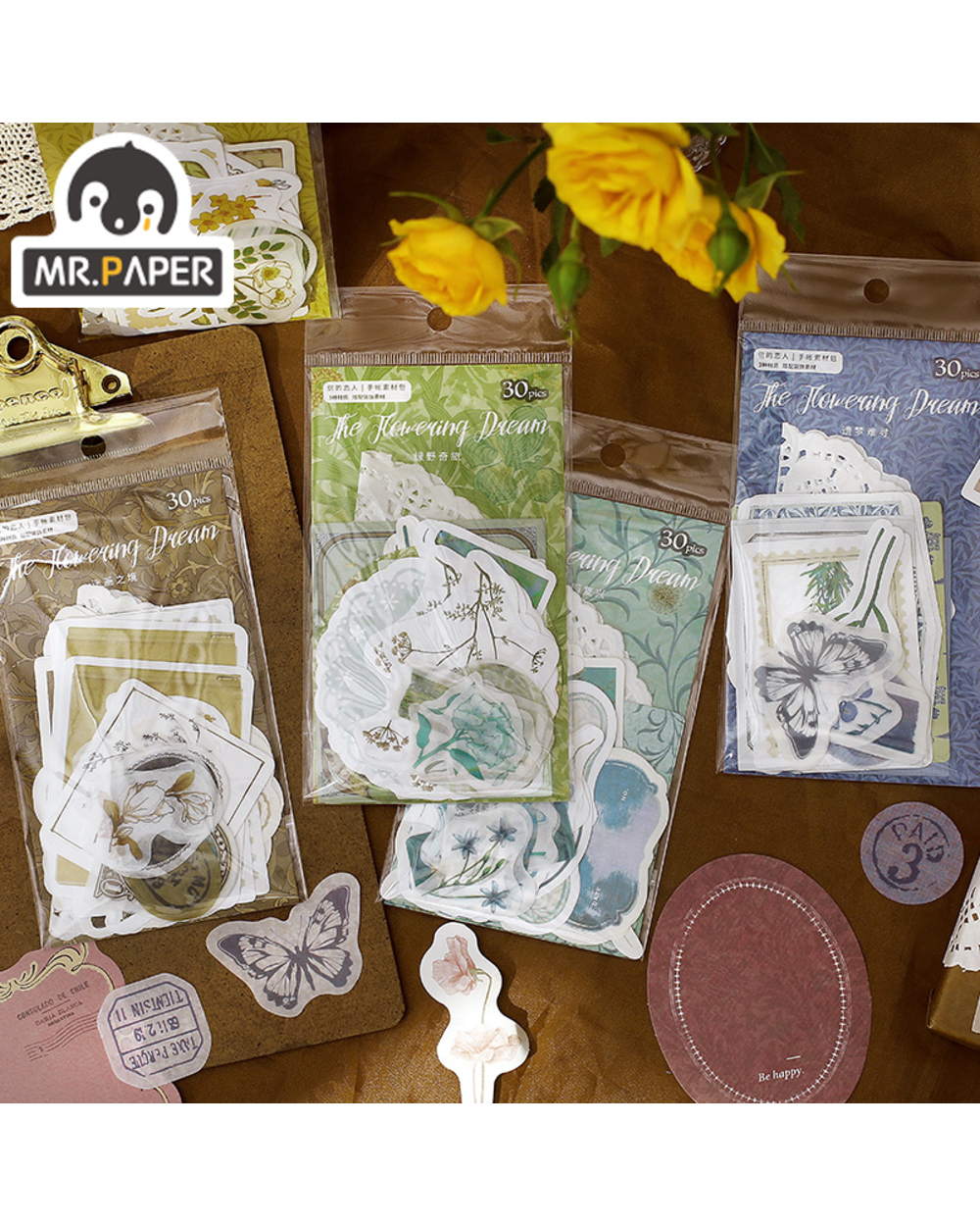 Mr.Paper 6 Design Letter Lover Handbook Material Pack Flowering Dreamland Series Scrapbook Diy Retro Phone Tag With Hol front-0
