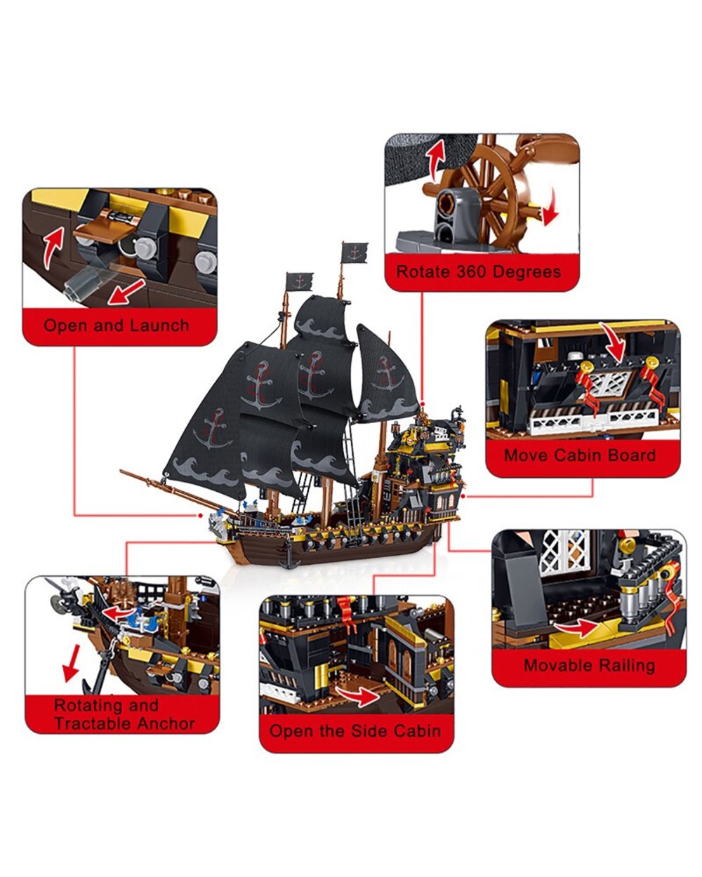 Pirate Model MOC Bricks The Eternity Pirates Ships Building Blocks Ideas Series Boat Bricks Boys Birthday Gifts front-2