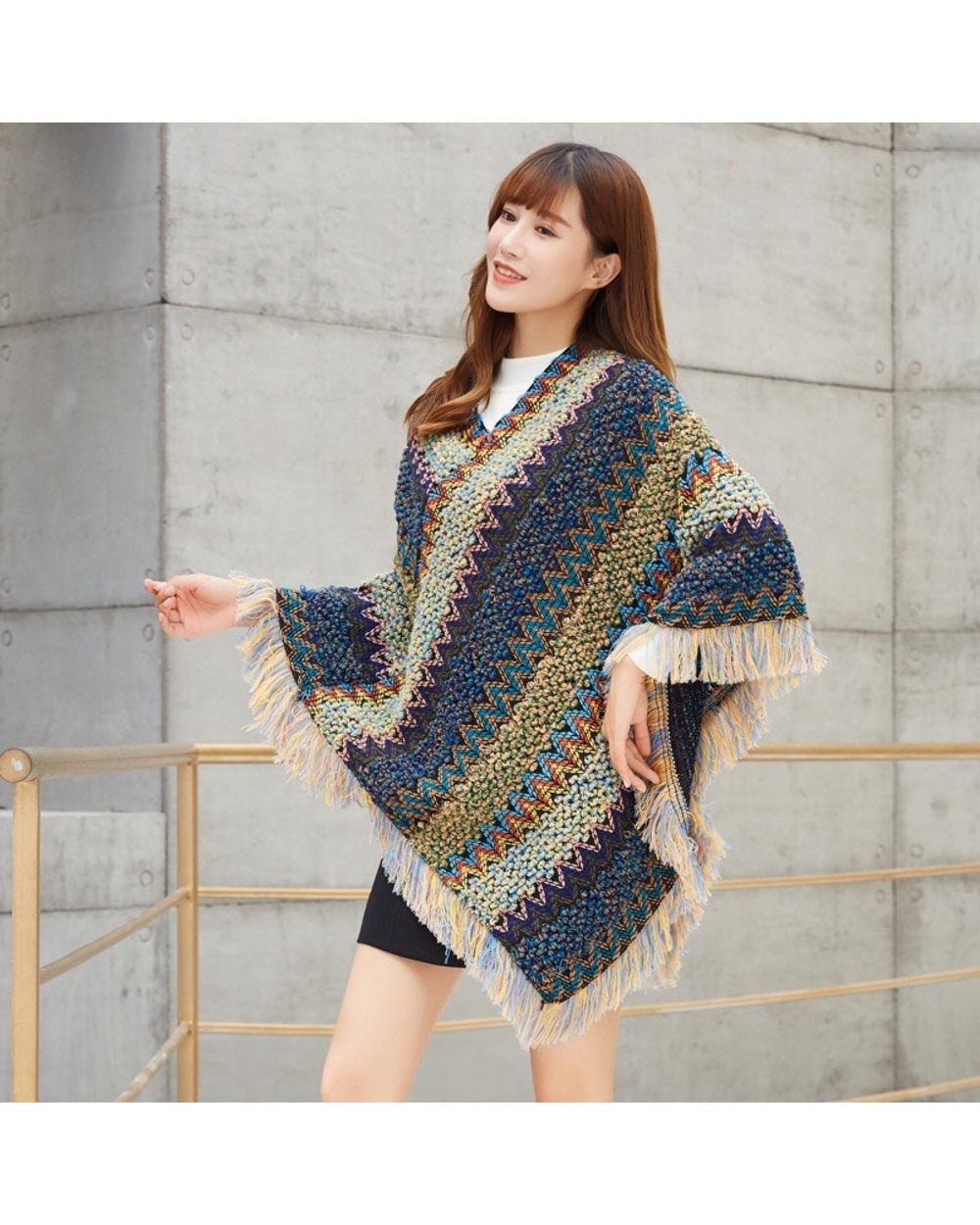 Knitting Cloak Poncho Women Pullover Autumn Capes Tassel Fashion Winter Clothing for Women Poncho Capes VG06 front-0