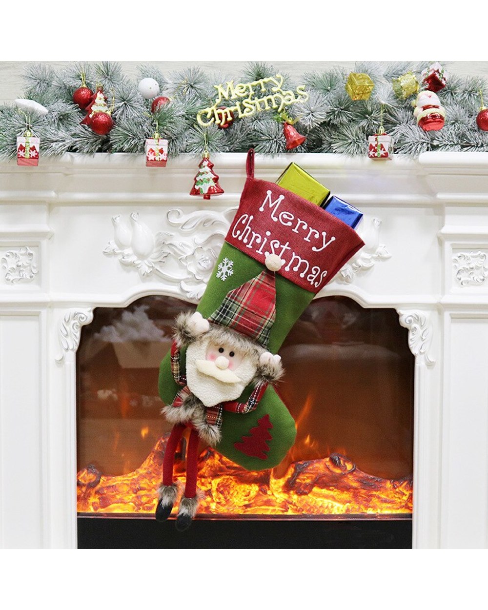 2022 New Fashion Santa Elk Fabric Gift Socks Christmas Lovely Gifts Bag For Children Fireplace Tree Christmas Decoration front-1