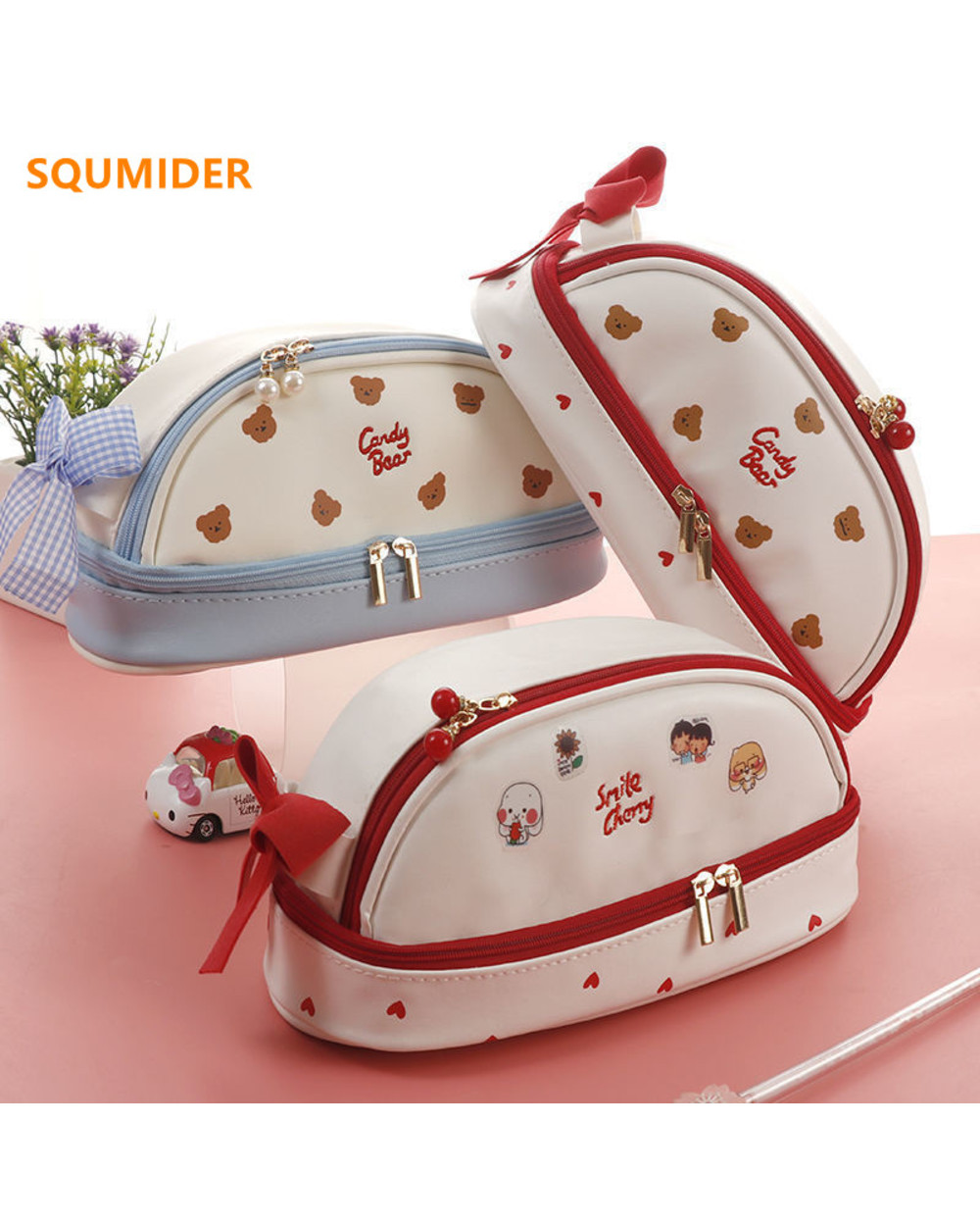 Cherry Pu Cute Pencil Case School Stationery Storage Bag Leather Cosmetic Bag Big Pen Case Gifts For Girl Pen Bag Kawai front-1