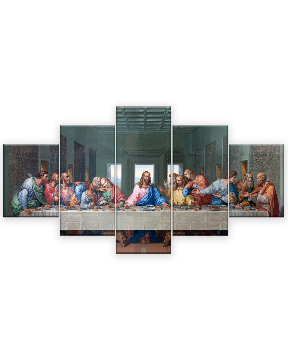 Oil Painting The Last Supper Leonardo Da Vinci Christian Wall Pictures Christian 5 Panel Canvas Art Wall Decor front-3