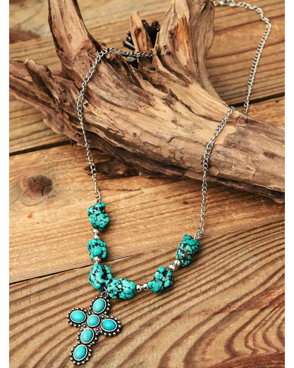 New Turquoise Cross Steer Skull Pendant Necklace front-2