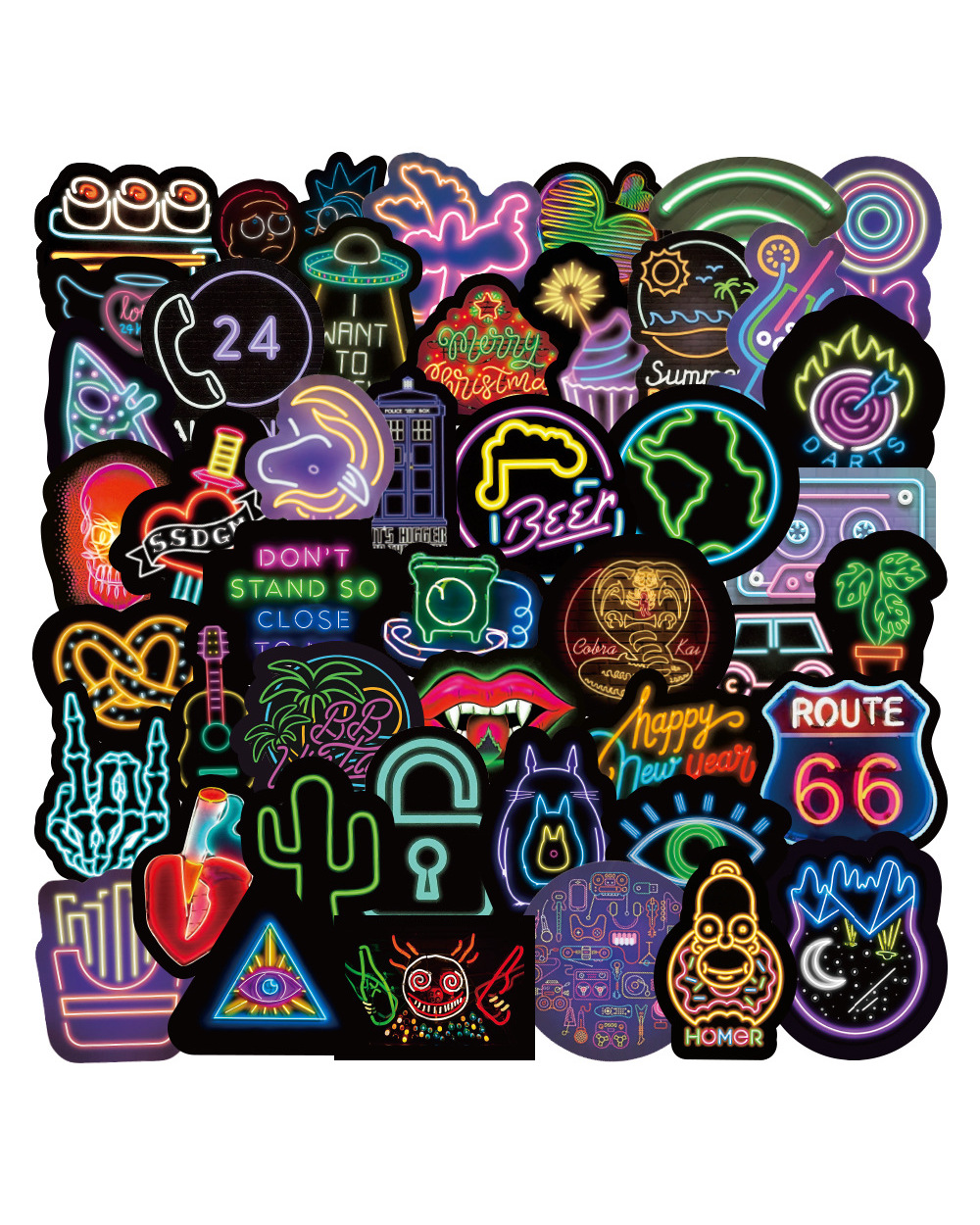 10/30/50PCS Cool Neon Light Graffiti Stickers DIY Motorcycle Travel Luggage Phone Guitar Fridge Laptop Fun Kids Sticker front-1
