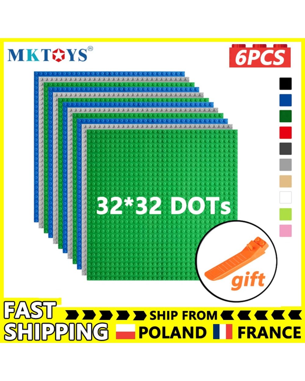 6PCS Kit Base Plate 32 32 Studs Classic Building Blocks Plates Bricks Baseplates Double side Build Plates Gift for Kids front-1