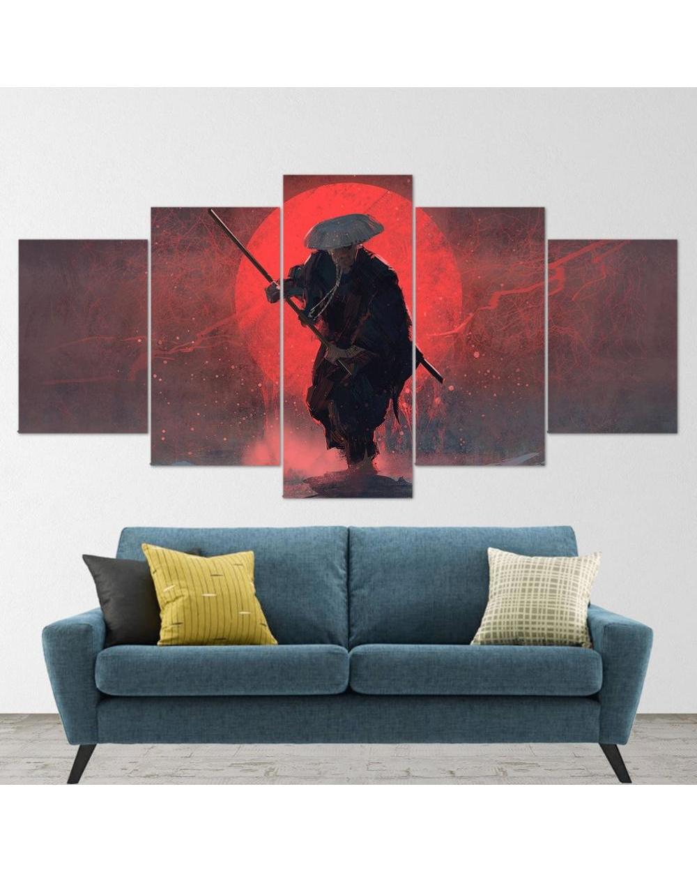 Anime Figure Picture Samurai Bloody Battle Picture Print Anime 5 Panel Canvas Art Wall Decor front-0