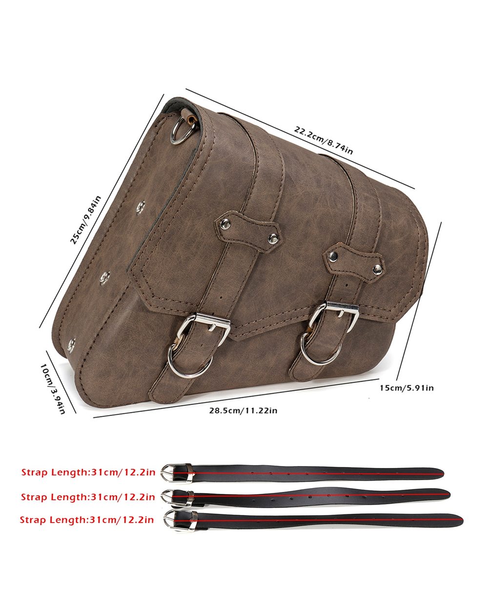 Universal PU Leather Motorcycle Saddlebag Brown front-5
