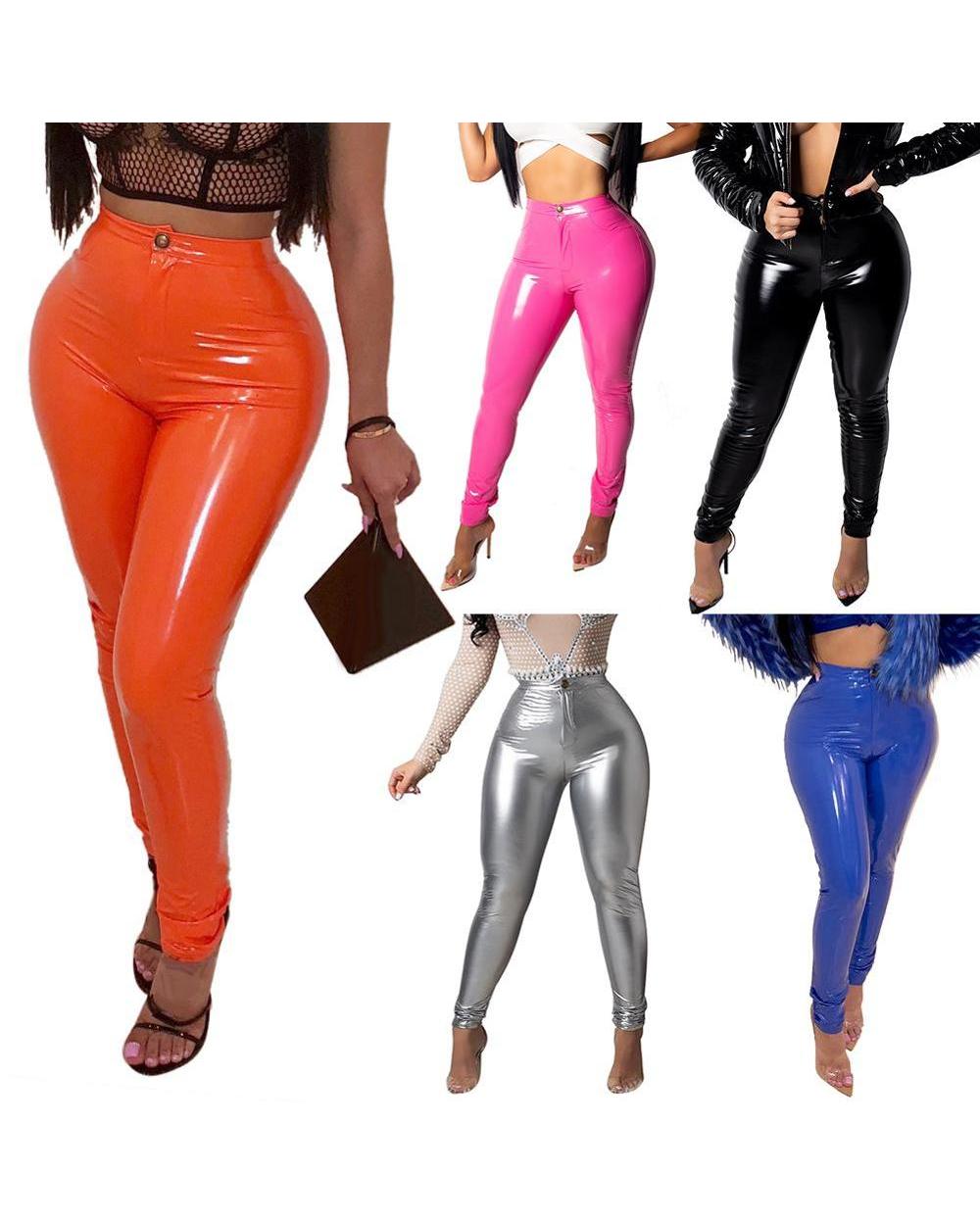 Women Latex Faux Leather Pants Trousers Push Up High Waist Skinny Pants Pencil Fall Winter Solid Color Sexy Pants Female front-1