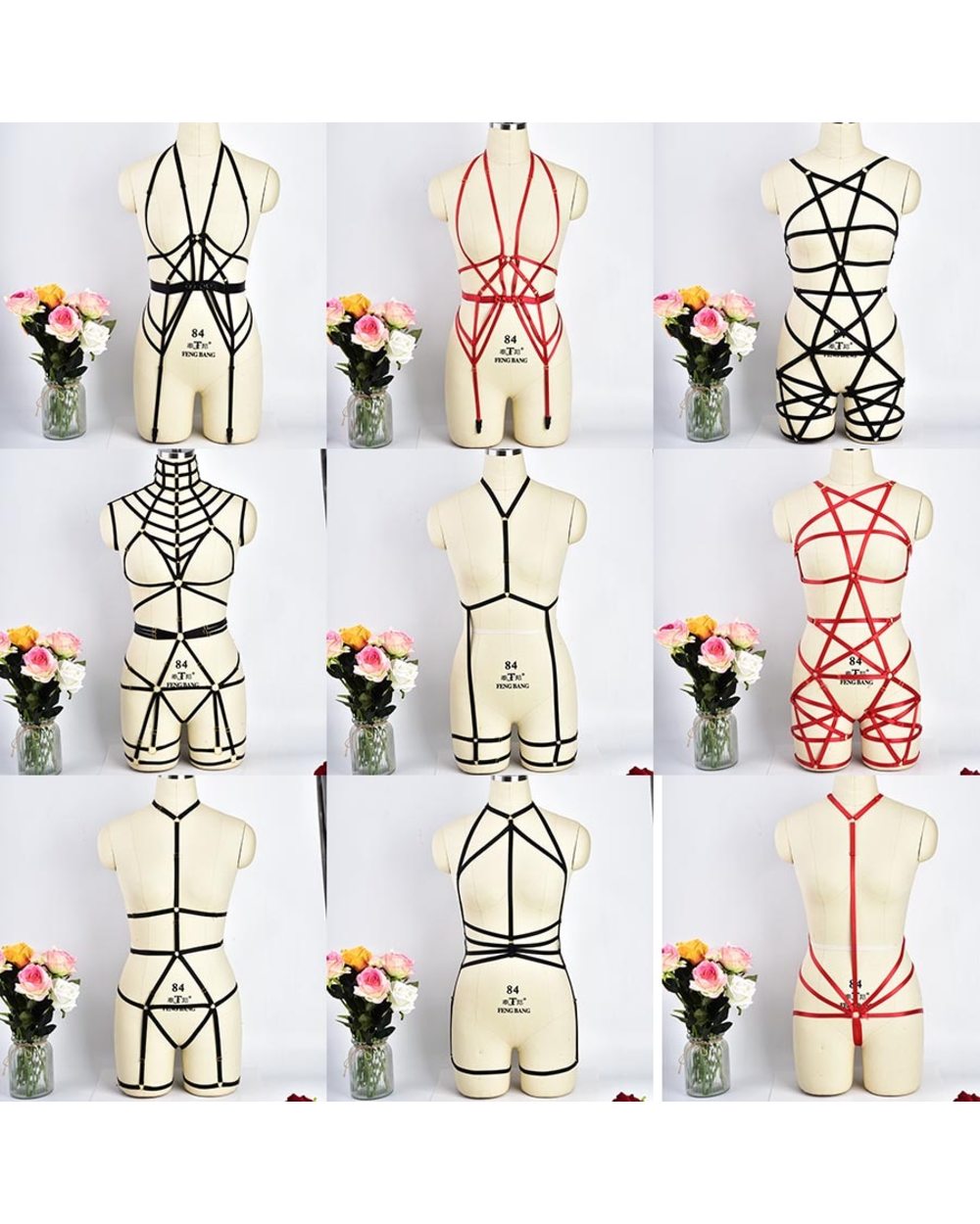 Gothic body bondage harness sexy lingerie bodysuit cosplay costume body belted dress front-0