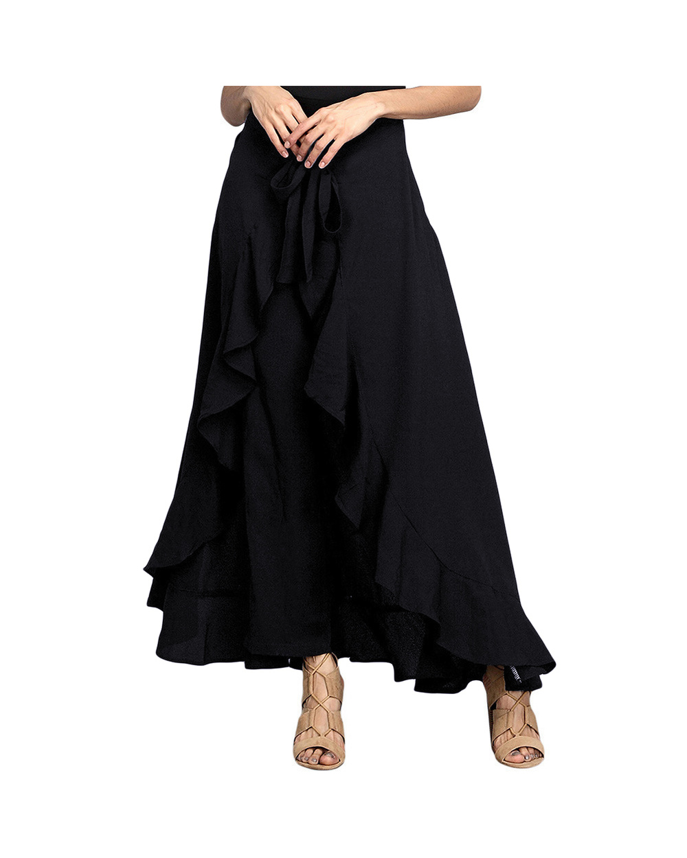 Women Palazzo Pants Causal Trouser Elegant High Waist Irregular Loose Pure Color Autumn Female Pant Skirt front-3