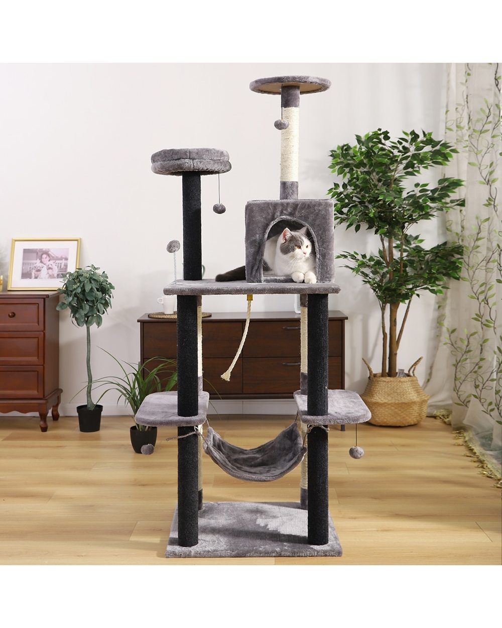 Luxury Multi-Layer Cat Tree House with Ladder Toy Sisal Scratching Post for Cat Climbing Jumping front-3