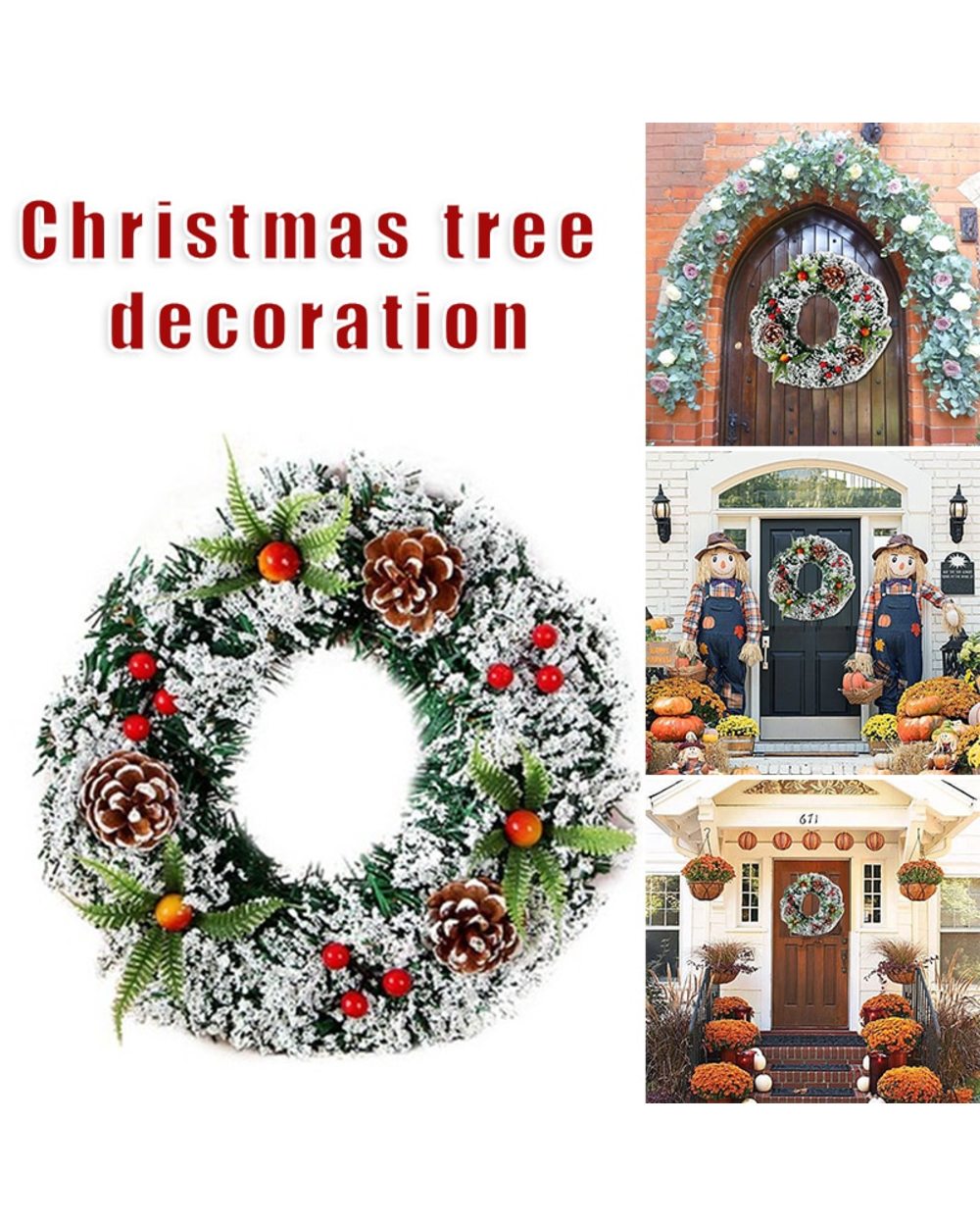 Artificial Christmas Wreath Rustic Front Door Hanger Creative Xmas Party Props for Home Garden Farmhouse Decor front-0