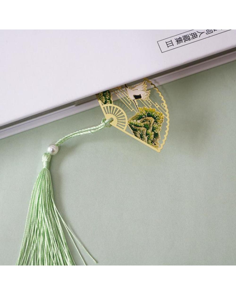 Metal Bookmark Chinese Style Folding Fan Paper Reading Bookmarks Creative Book Page Marker Stationery Supplies Color Bo front-2