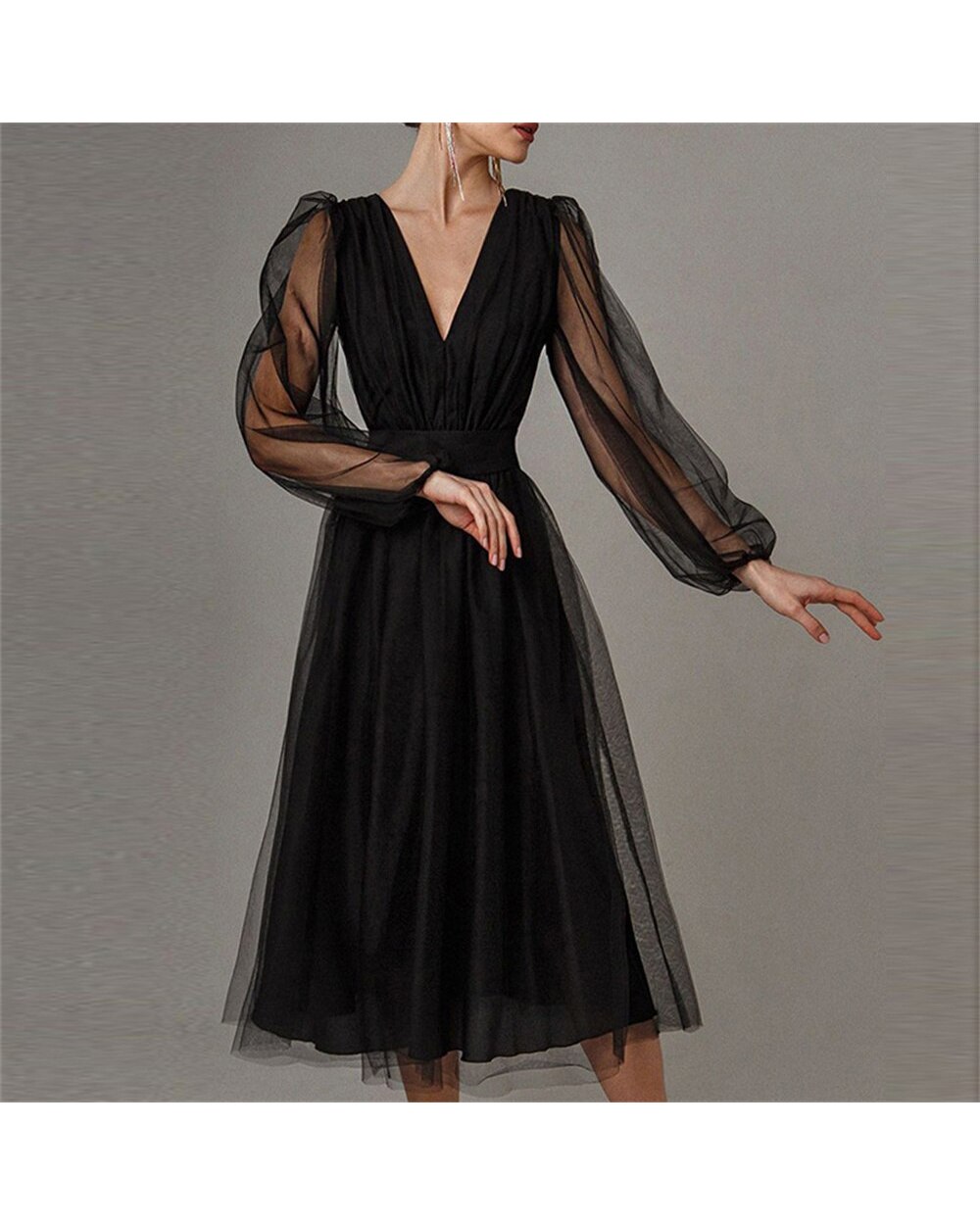 V-Neck Vestidos De Fiesta Tulle Zipper Robe De Soirée Femme A-Line Knee Length Skirt Elegant Dresses For Women front-5