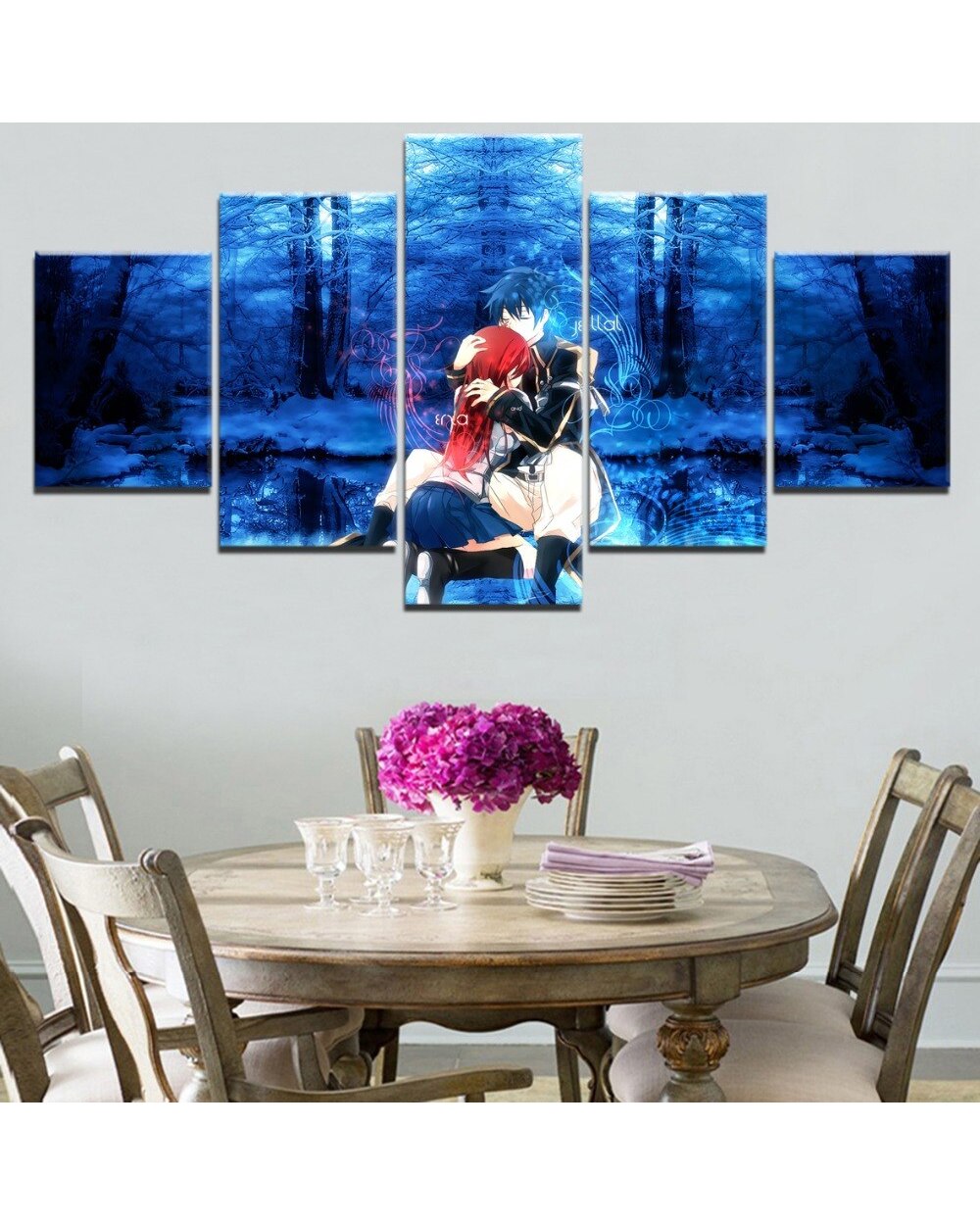 Anime Characters Couple Love Picture Print Anime 5 Panel Canvas Art Wall Decor front-0