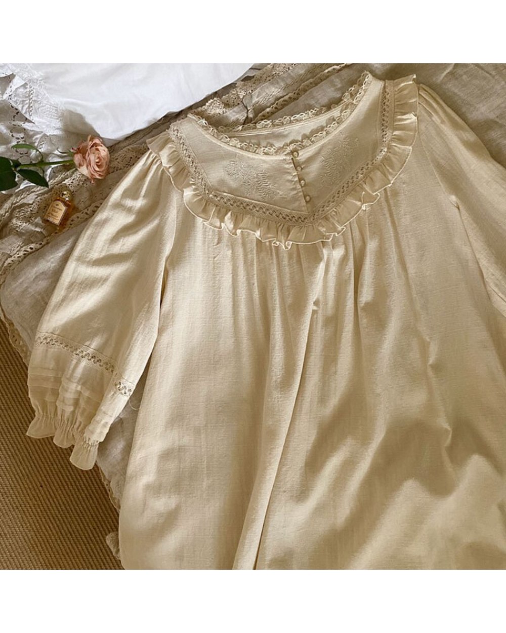 Pure Cotton Vintage Nightgowns Women Robe Nightie Long Victorian Romantic Princess Sleepwear Nightdress front-4