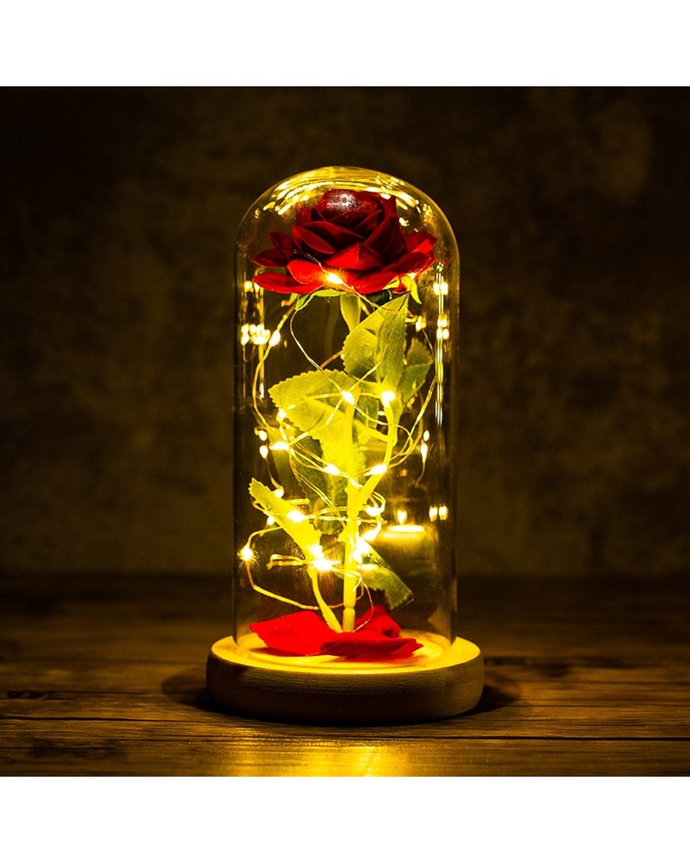 Beauty and Beast Light Rose Flower Glass Cover LED Battery Lamp Gift For Valentine's Day front-1
