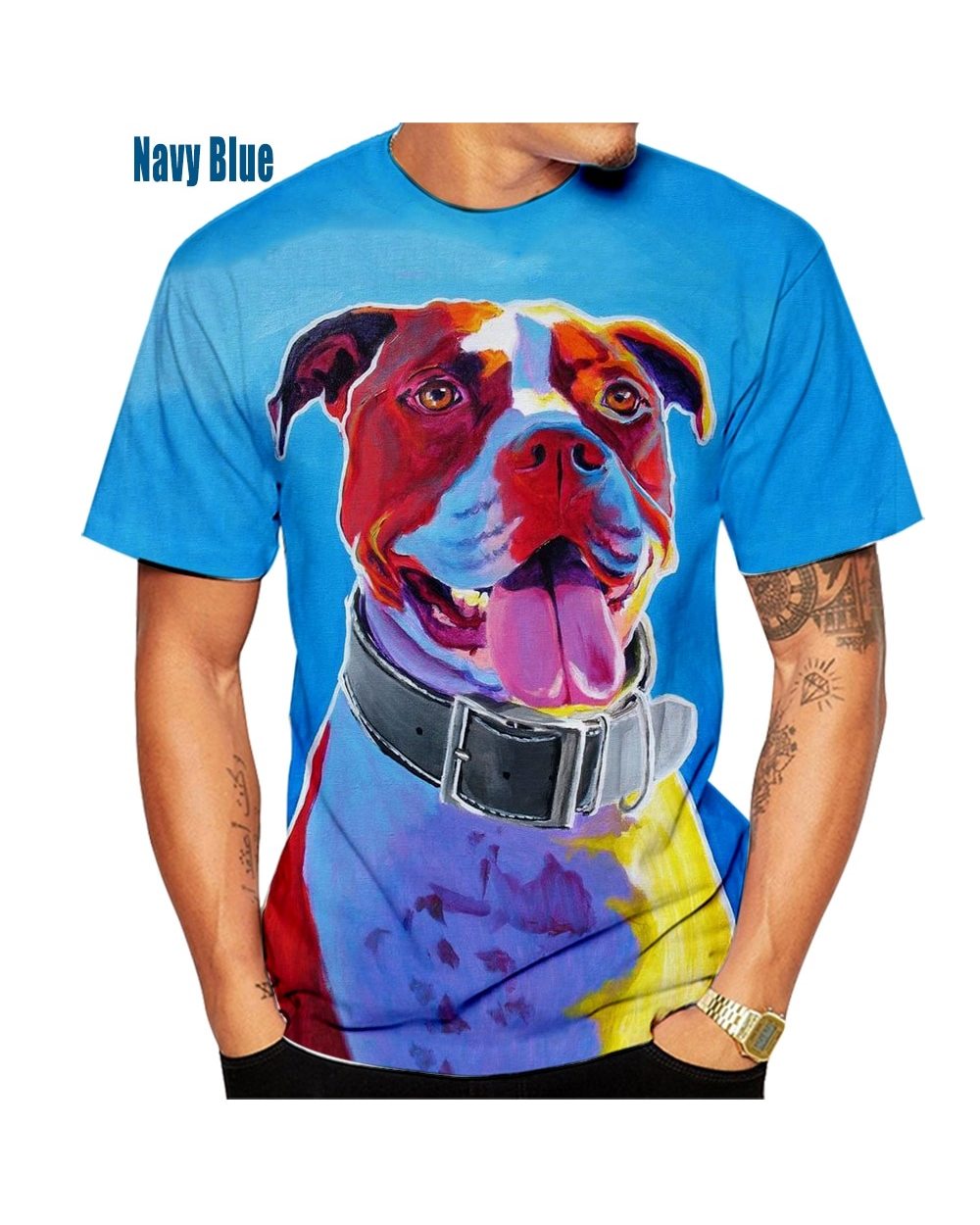 New 3D Pitbull Dog Painting Man Casual T-shirt XS 5XL front-5