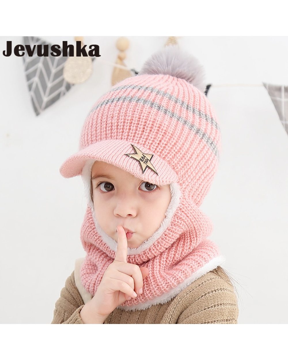 Baby Winter Hat Pom Pom Beanie Hats Baby Girl And Boy Hat With Warm Fleece Lining Baseball Caps For Kids Ht19025 front-2