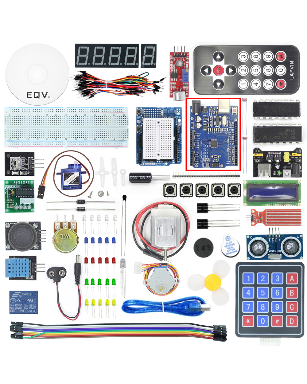 Eqv Super Starter Kit For Arduino Uno R3 - Uno R3 Breadboard / Step Motor / Sg90 Servo / 1602 Lcd / Jumper Wire / Cd Tu front-1