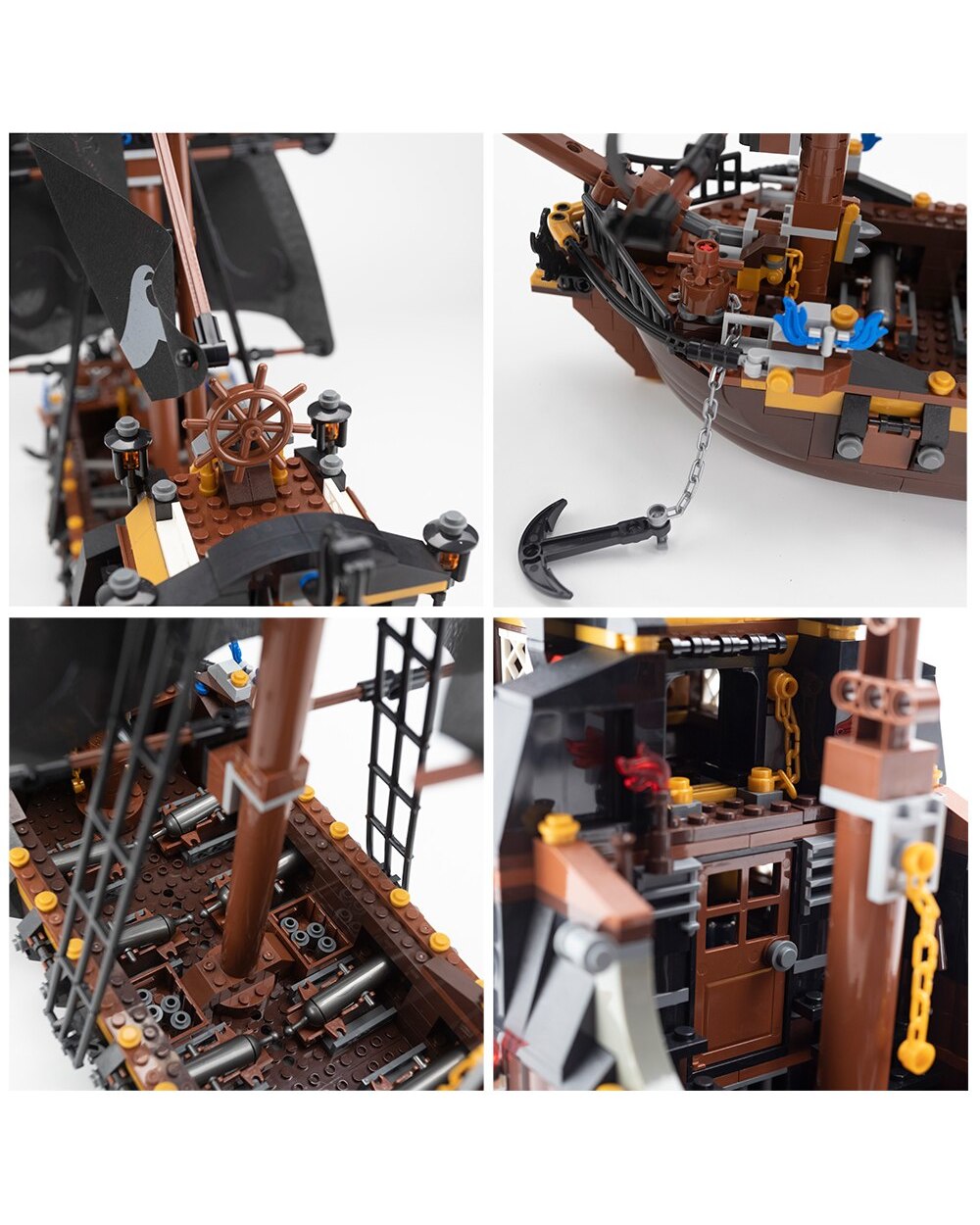 Black Pirate Ship Model Building Blocks Creative Series Red Boat Movie Bricks Assembly Toys Gifts For Children front-3