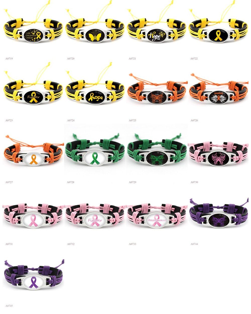 Cancer Ribbon Bracelet Leather Charm Bracelets for Women Jewelry front-4