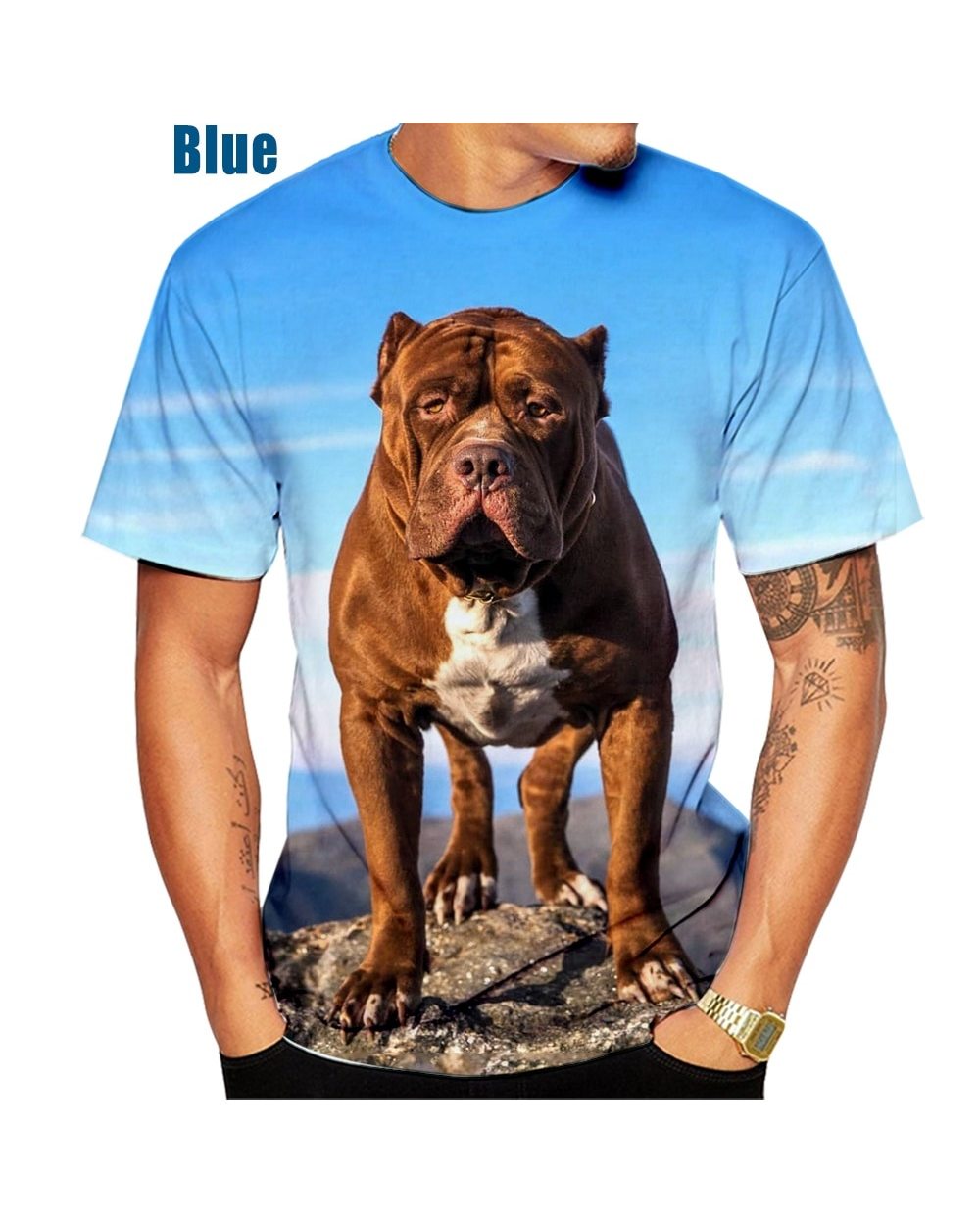New 3D Pitbull Dog Painting Man Casual T-shirt XS 5XL front-2