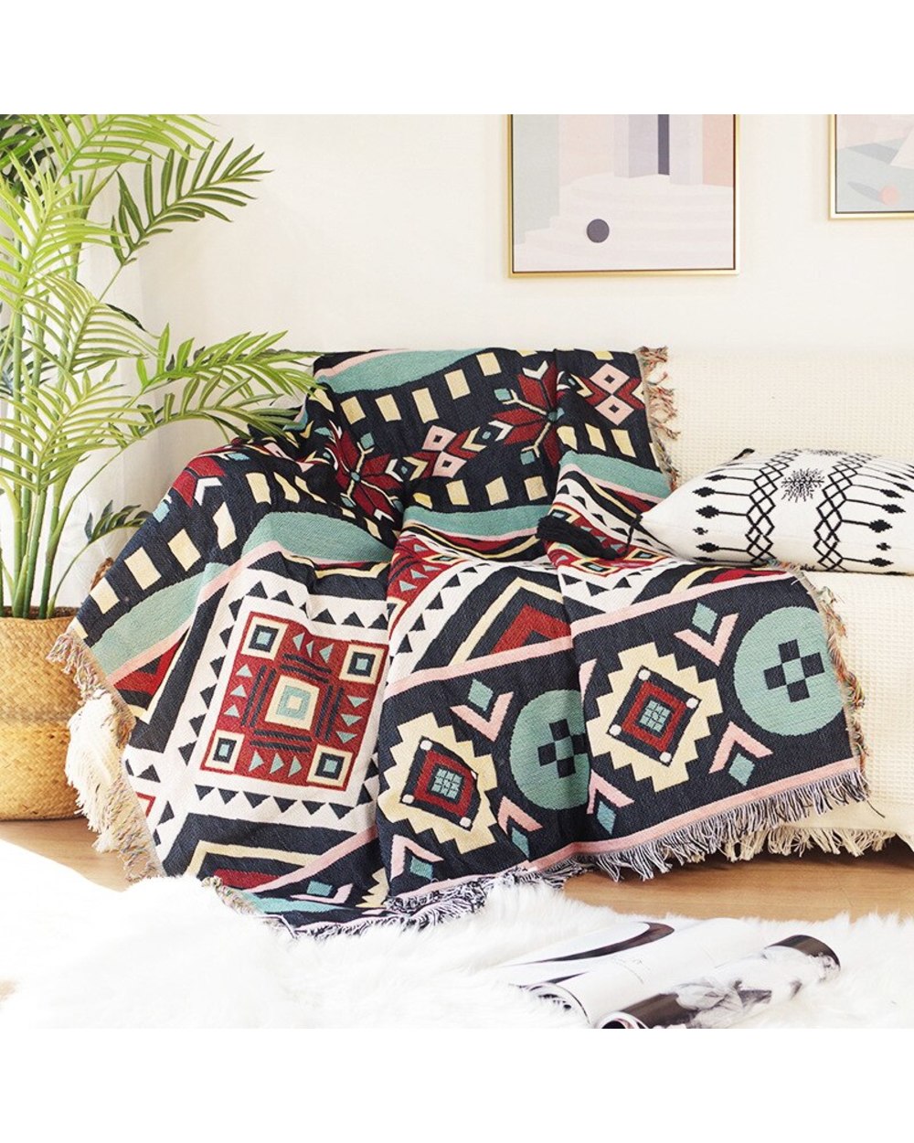 Geometric Knitted Sofa Throw Blanket Boho Knit Chair Sofa Couch Cover Floor Carpet Soft Plaid Sofa Bed Cover front-5
