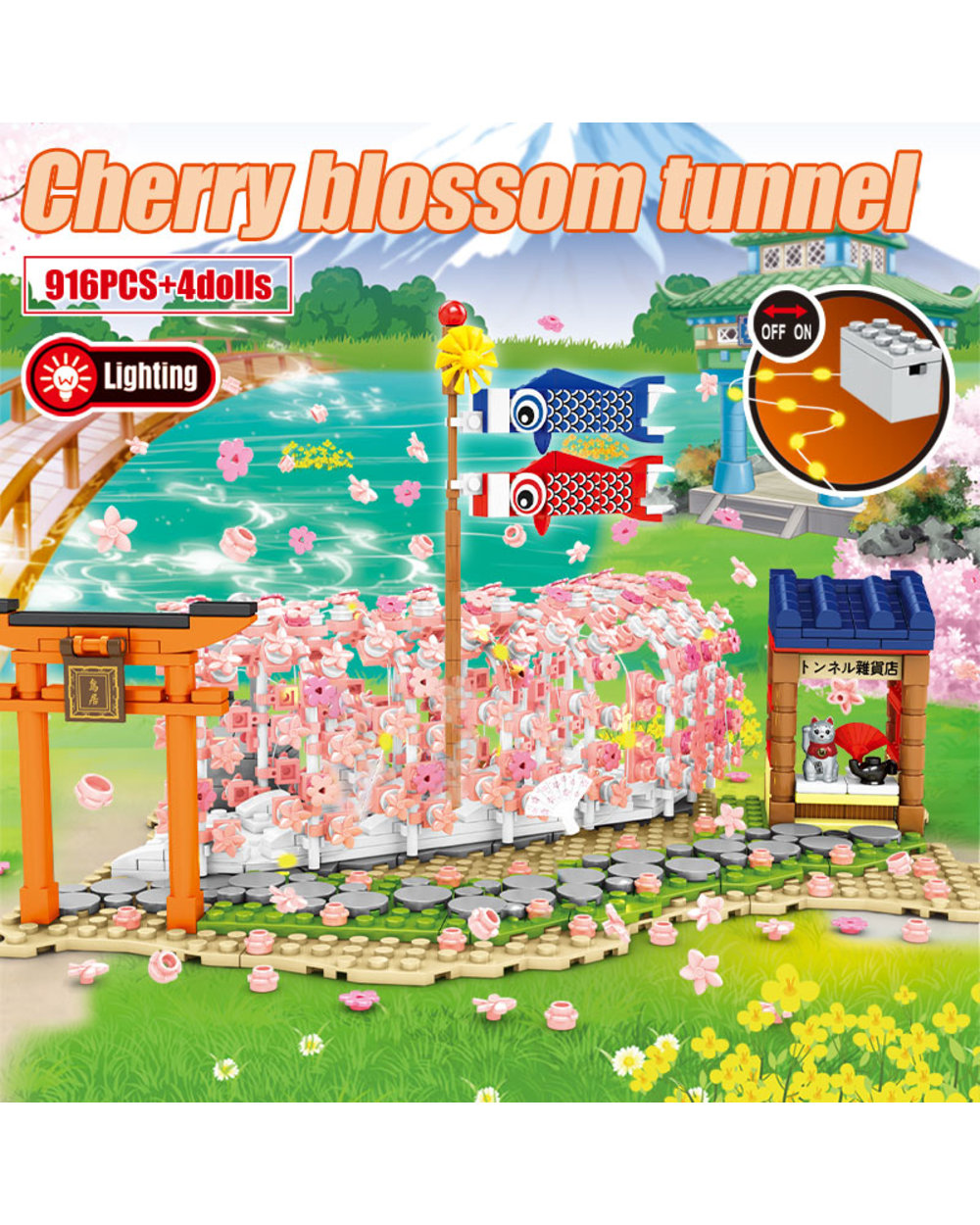 City Street View Sakura Inari Shrine Building Blocks Friends Cherry Blossom House Tree Construct Brick Toys for Children front-4