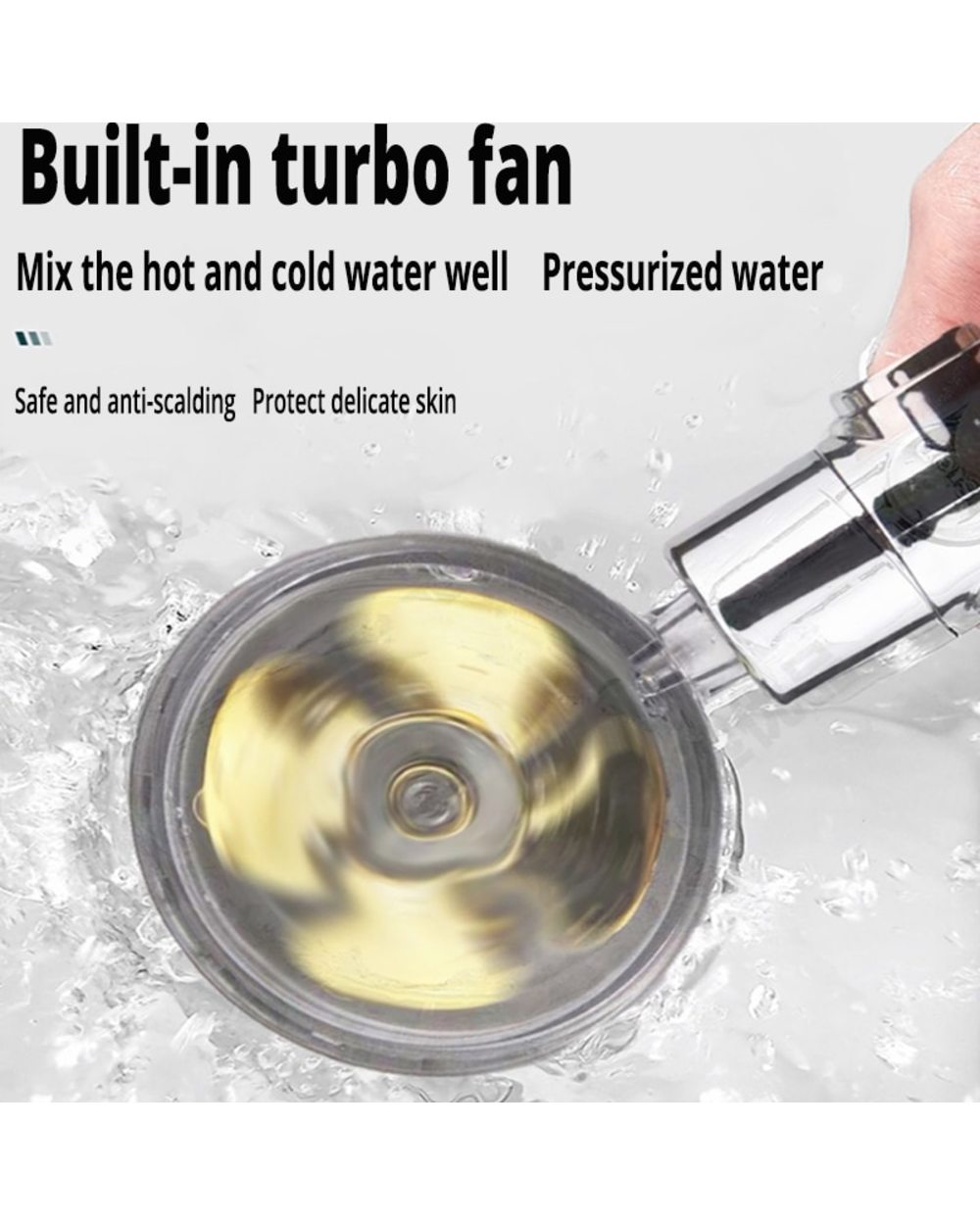 Rainfall Turbo Fan Shower Head 360 Rotating High Pressure Water Saving Handheld front-5