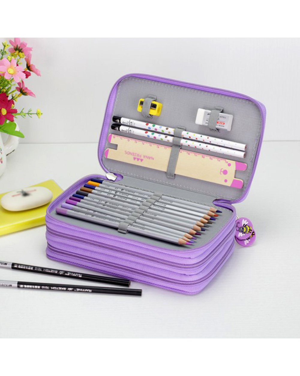 36/48/72 Holes Pencil Case For Drawing Painting Art Marker Pens Multifunction Large Capacity School Stationery Bag Pouc front-3
