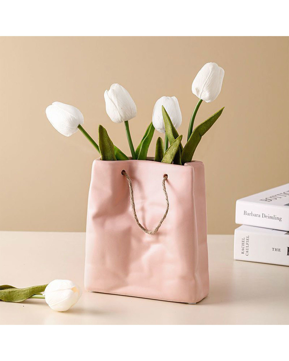 Nordic Creative Ceramic Vase Shopping Bag Design Handbag Dried Flower Arrangement Simple Living Room Simulation Desktop front-1